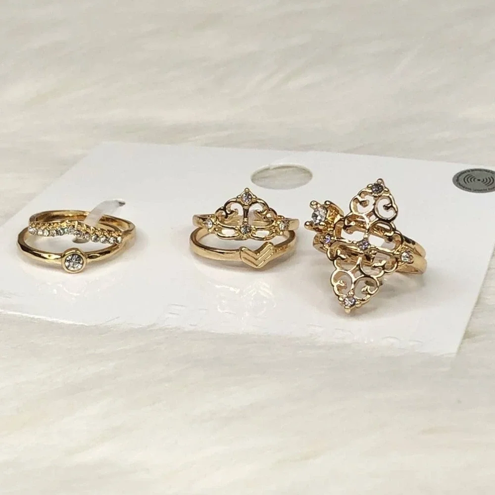 Forever 21 Filigree Gold Ring Set Size 8 Minimalist Chic